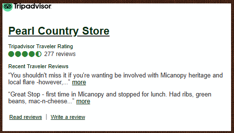 Tripadvisor rating for Pearl Country Store